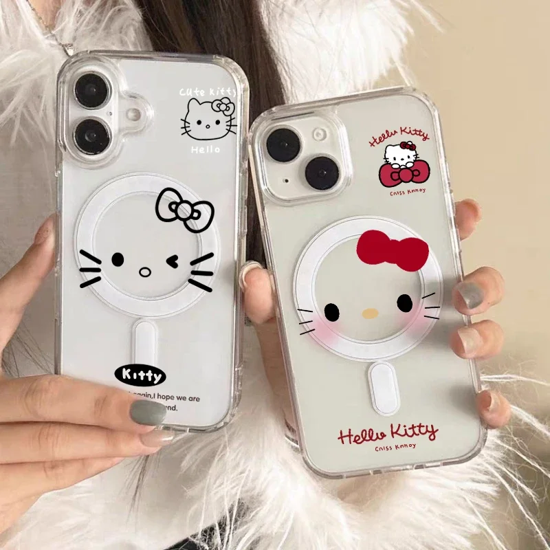 Cartoon Kitty Cat Magsafe Magnetic Phone Case for Iphone 17 Air 16 Pro Max 16E 11 12 13 14 15 Pro Max Mini Plus Cover