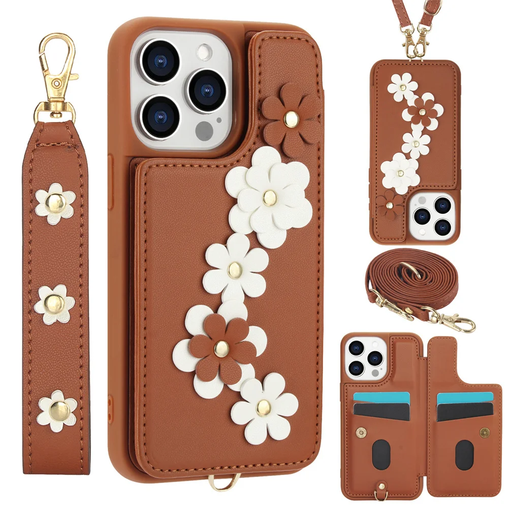 S8c34c61c5e1744a49d18b6ef2a903a68s.webp 3IN1 Crossbody Rope Wrist Strap Flowers Leather Wallet Phone Case For iPhone 17 15 11 12 13 14 16 Pro Max Air X S 7 8 Plus Cover