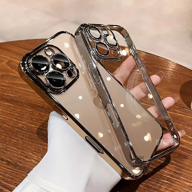 New Senior Transparency Original Ultrathin Plating Case for iPhone 16 15 14 13 12 11 Pro Max Plus Lens Film Protect Soft Cover