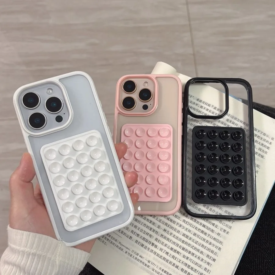 S8d55188c63044de18815411609b16e8fB.webp 3D Suction Cup Airbag Phone Case For iPhone 17 16 15 14 13 12 11 Pro Max XR X XS 7 8 Plus Clear Candy Shockproof Bumper Cover