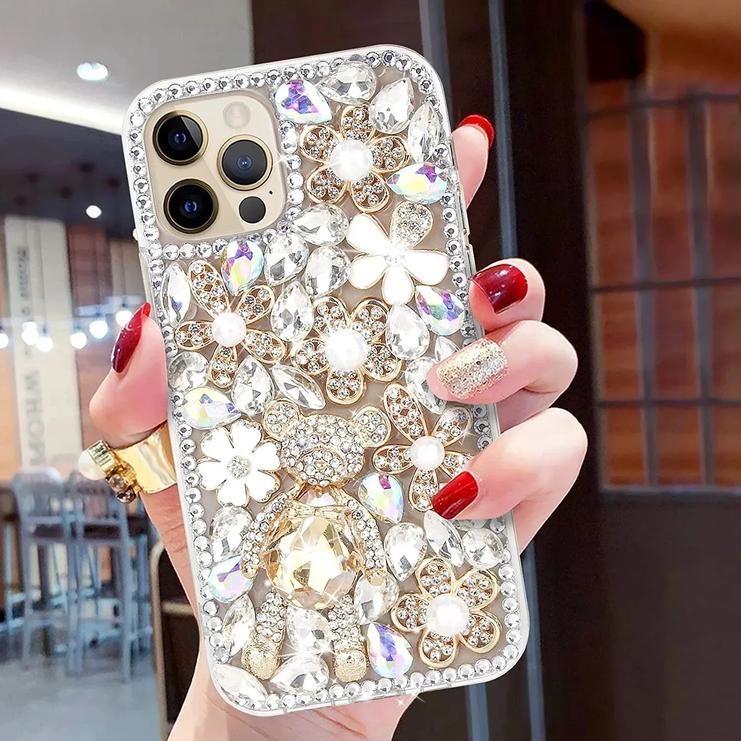 S8d9a84d62297456a90357b0c01fb7c3eO.webp Luxury Cute Bear Diamond Rhinestone Phone Case Bling Glitter Cover for iPhone 16 15 14 13 12 11 Pro 17 Air Gift for Women