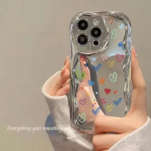 Luxury Plating Make Up Mirror Love Heart Phone Case For iPhone 16e 17 Air 16 15 14 13 Pro Max 15 Pro 11 12 Shockproof Soft Cover