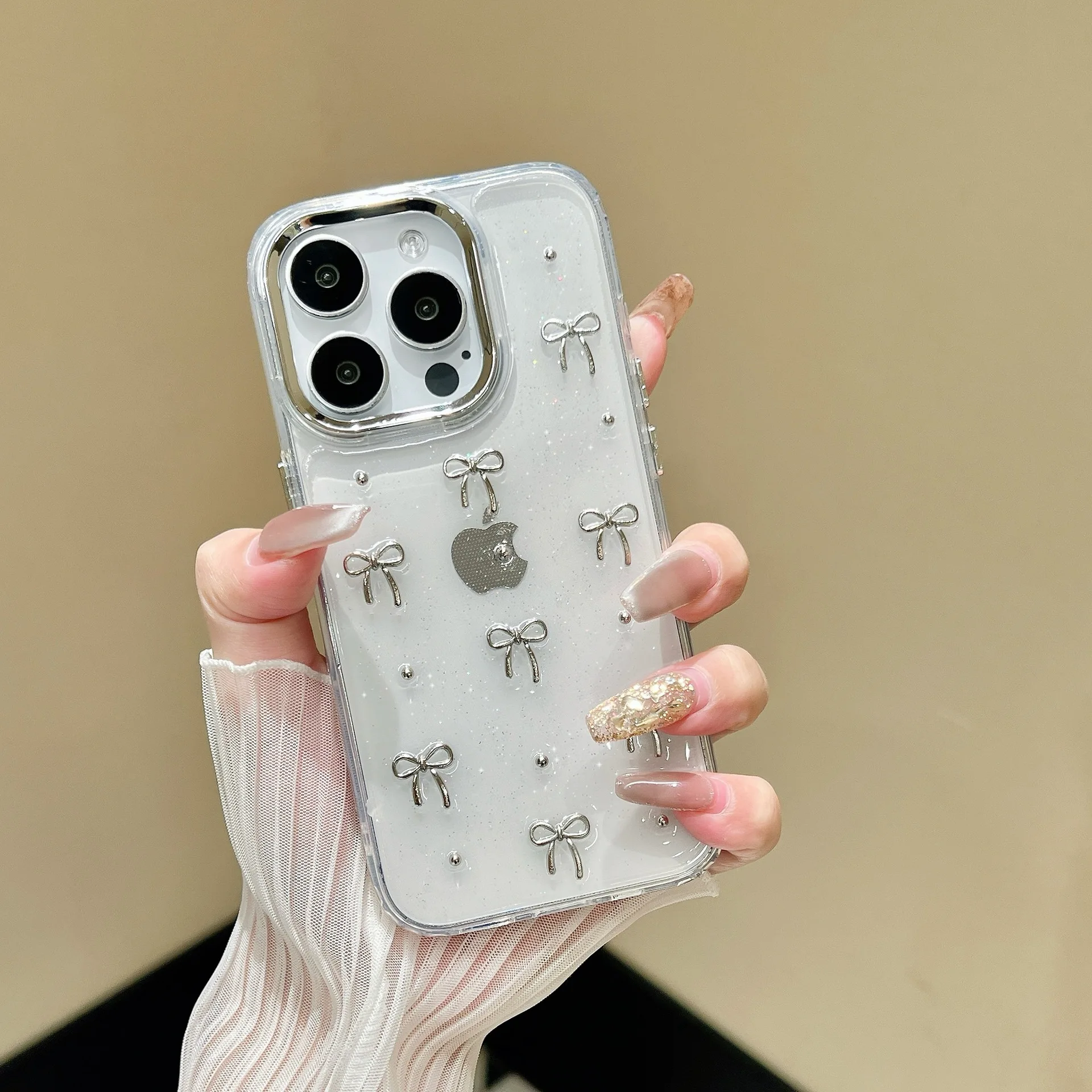 S8e0855fe62024590a4103b8acf1beb539.webp Luxury Bling Glitter Bow Phone Case For iPhone 17 16 15 14 13 12 11 Pro Max Plus Transparent Silicone Shockproof Bumper Cover