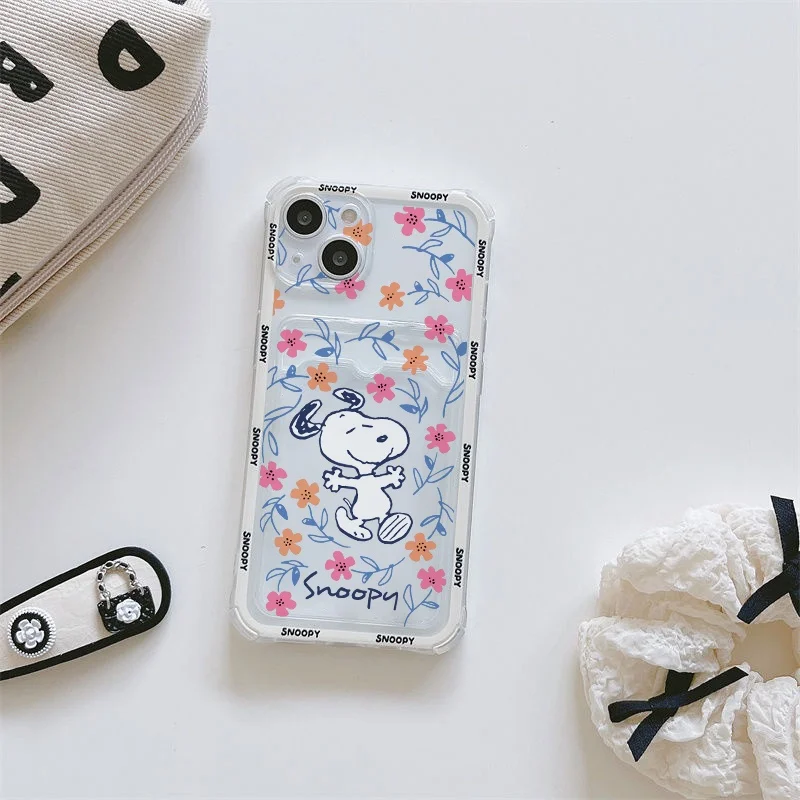 Funny Snoo Card Bag Phone Case For IPhone 16 15 14 13 12 17 Pro Max Mini Plus 16E 17 AIR Wallet Soft Clear Cute Cartoon Cover