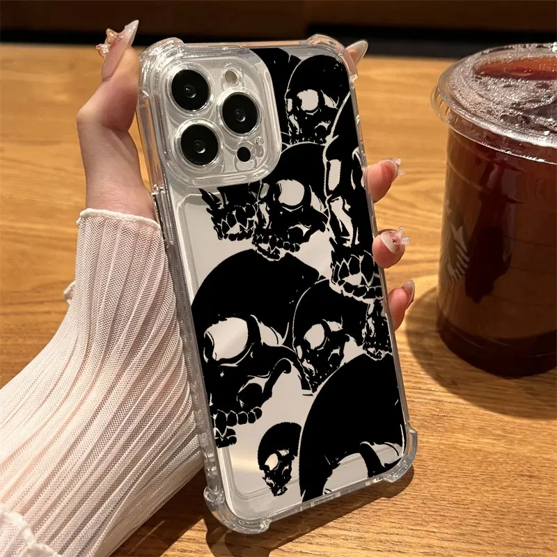 Cute Classic Halloween Bone Skull Phone Case Clear For iPhone 17 16 14 15 11 12 13 Pro Max 16E 15 16 Plus 17Air Shockproof Cover