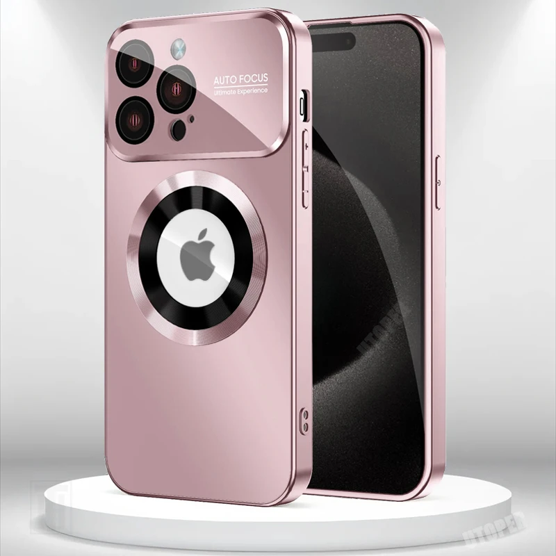 S8fb74a63cb8f41a2ac2e9918387fb6cfG.webp New Luxury Matte PC Big View Glass Lens Protection Case for iPhone 17 Air 16 15 14 13 12 11 Pro Max Plus Magsafe Magnetic Cover
