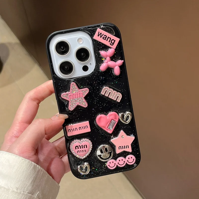 S8ff1f9dccb5c481dad12285d4edf27dcc.webp Cute 3D Love Heart Y2K Star Spicy Girl Phone Case For iPhone 15 14 13 11 12 Pro Max Epoxy Transparent Soft Shockproof Cover