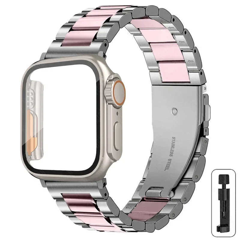 S913efc66a8264ee19ce8193ab4a76e95C-2.webp Stainless Steel Strap+Ultra Case for Apple Watch Band 44mm 45mm 41mm 40mm 42mm Case Metal Strap for iWatch Series 9 8 7 6 SE 5 4