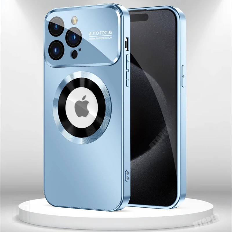 S920ede9163544fb49a3748fa91d336d75.webp New Luxury Matte PC Big View Glass Lens Protection Case for iPhone 17 Air 16 15 14 13 12 11 Pro Max Plus Magsafe Magnetic Cover