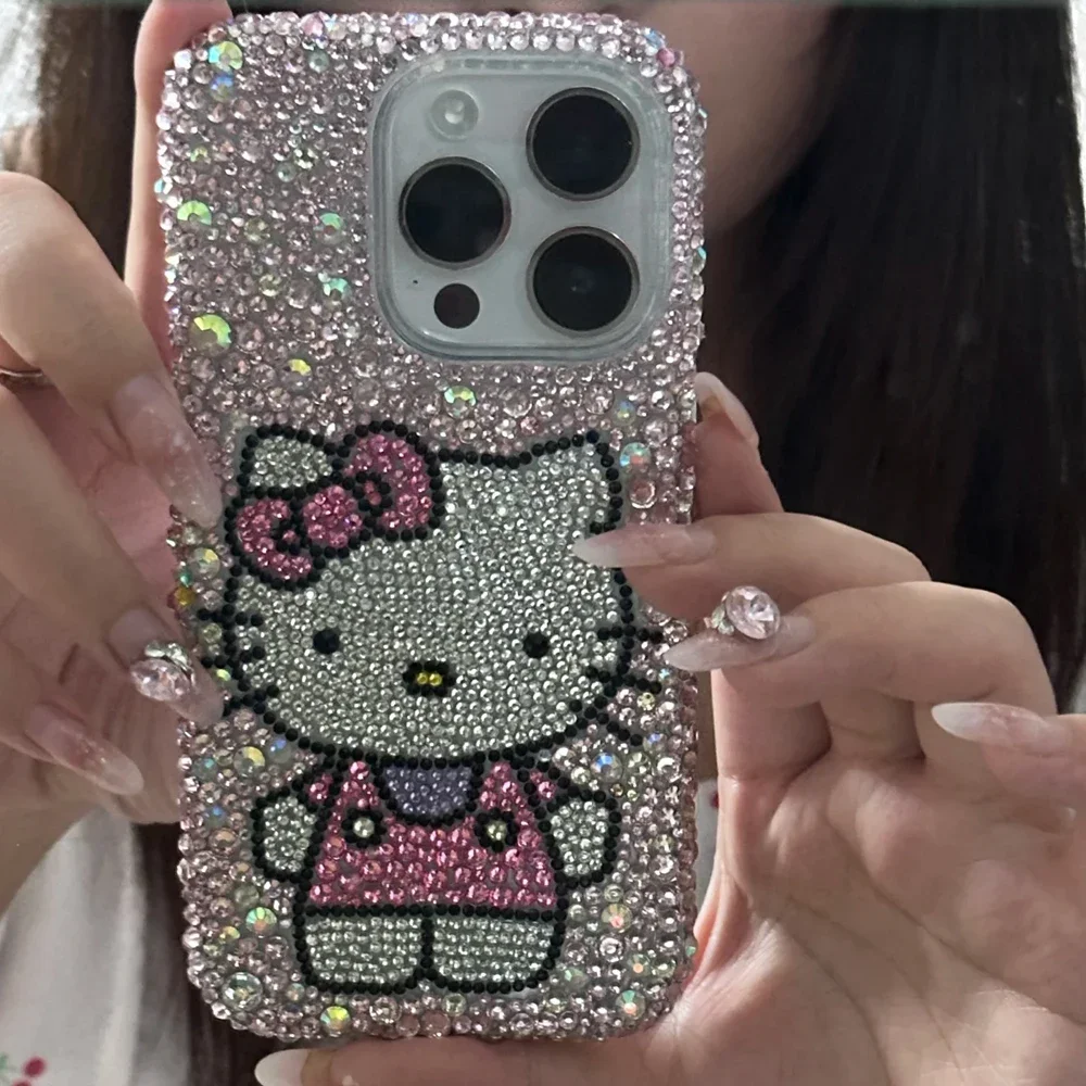 S92e649ee3bd64237a495487ceaa4b75fB.webp Cute Kitty Cat Rhinestone Bling Crystal Phone Case Chain For iPhone 16 12 13 14 15Pro Max X Xs XR 7 8 Plus SE 2 3 10 Transparent Bu