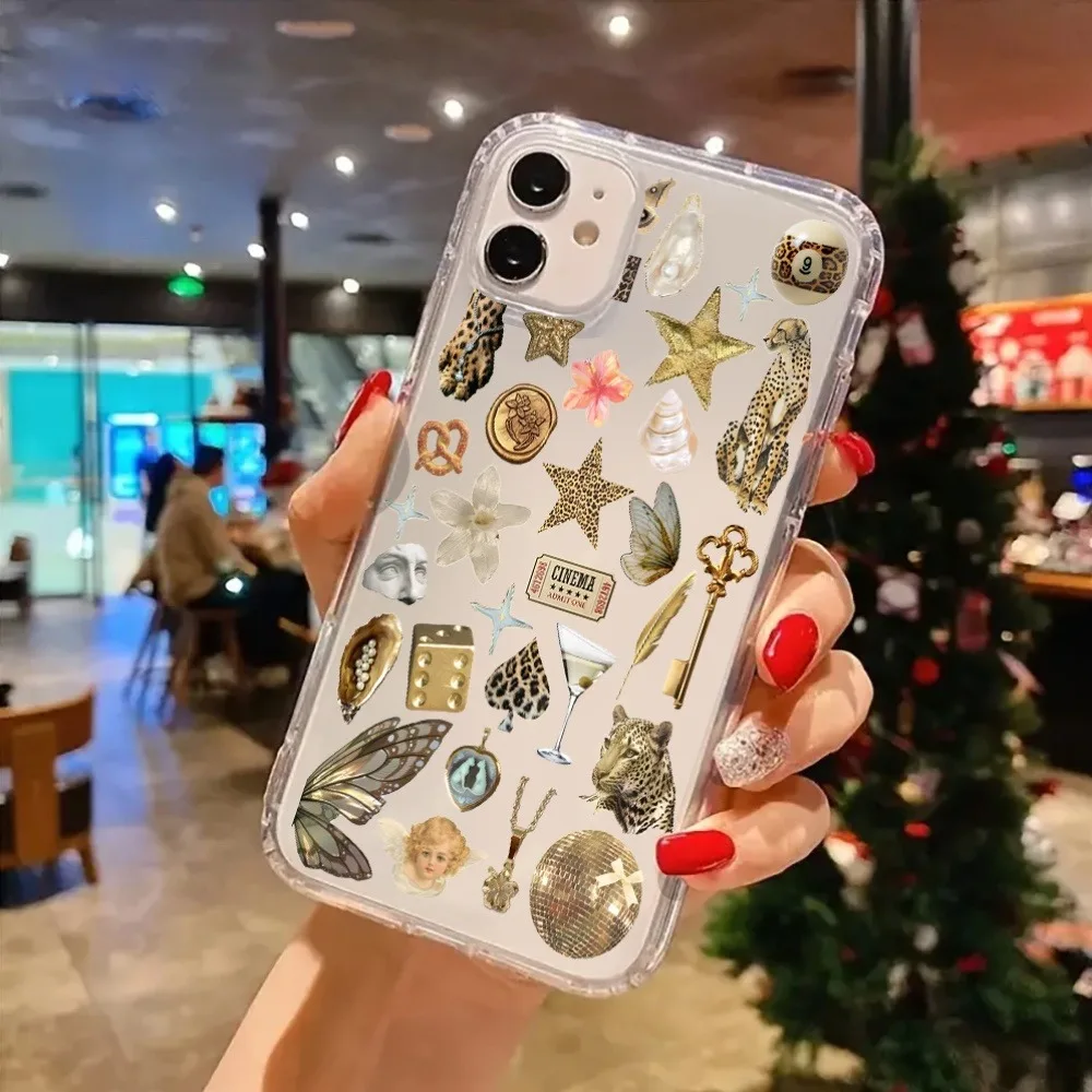 S93ecea9617804dd59ed5cf6737b3edaaP.webp Aesthetic Clear Phone Case Golden Leopard Print Sticker Designed Cover For iPhone 17 16 15 14 13 12 11 Pro Max Plus XR X XS 7 8
