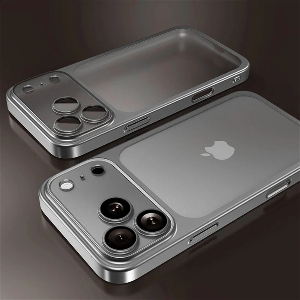S94a029cb79bd42cf91fd7223eb795f37q.webp Luxury Original Matte Clear Frosted Phone Case For iPhone 17 16 15 Pro Max Lens Protection Solid Color Frame Shockproof Cover