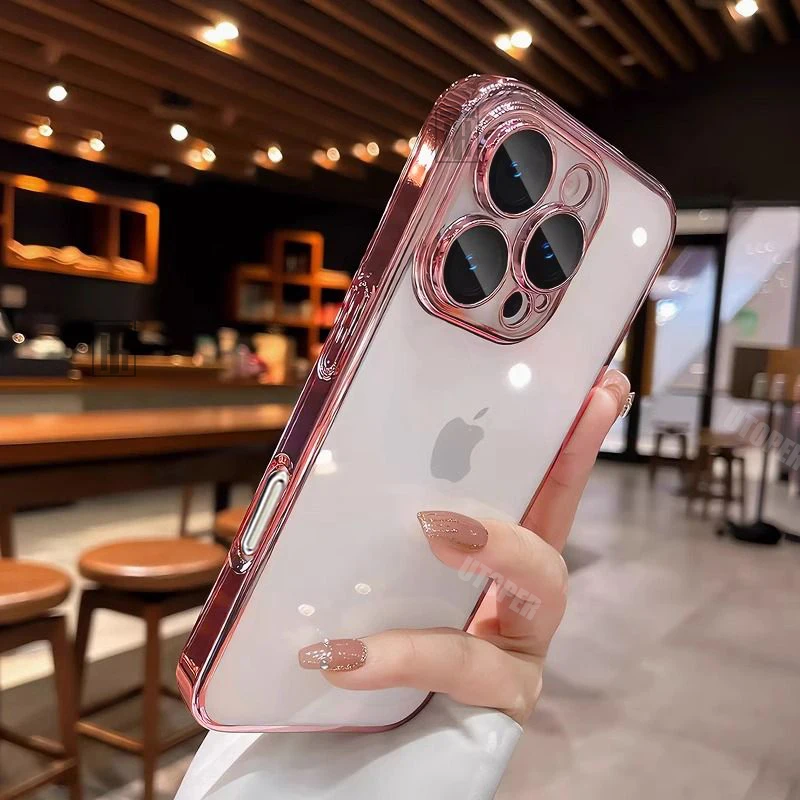 New Senior Transparency Original Ultrathin Plating Case for iPhone 16 15 14 13 12 11 Pro Max Plus Lens Film Protect Soft Cover