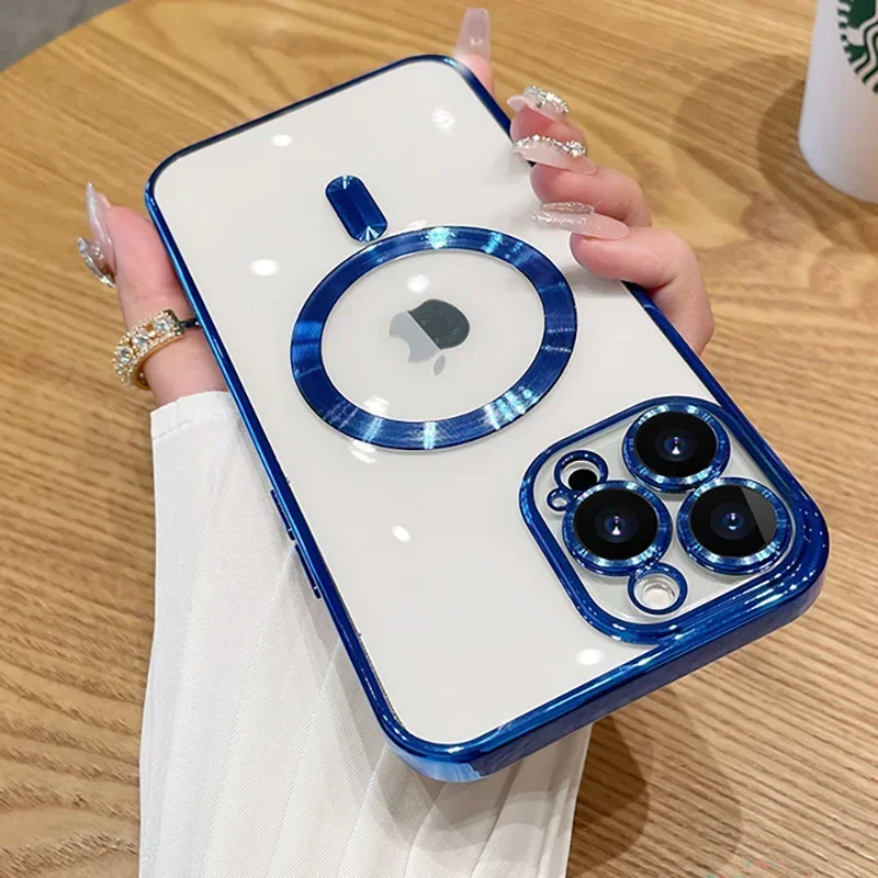 S94de1c3e147b46118cd87d50d995f078E.webp Luxury Plating For Magsafe Magnetic Case For iPhone 17 16 15 14 13 12 11 Pro Max Plus Wireless Charge Cover With Lens Protector