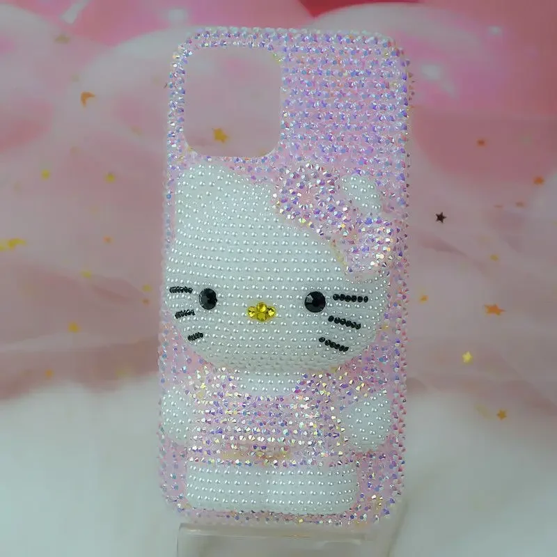 S954fab56bdb04a0dbfa3e37d48b6837dB.webp Cute Kitty Cat Rhinestone Bling Crystal Phone Case Chain For iPhone 16 12 13 14 15Pro Max X Xs XR 7 8 Plus SE 2 3 10 Transparent Bu