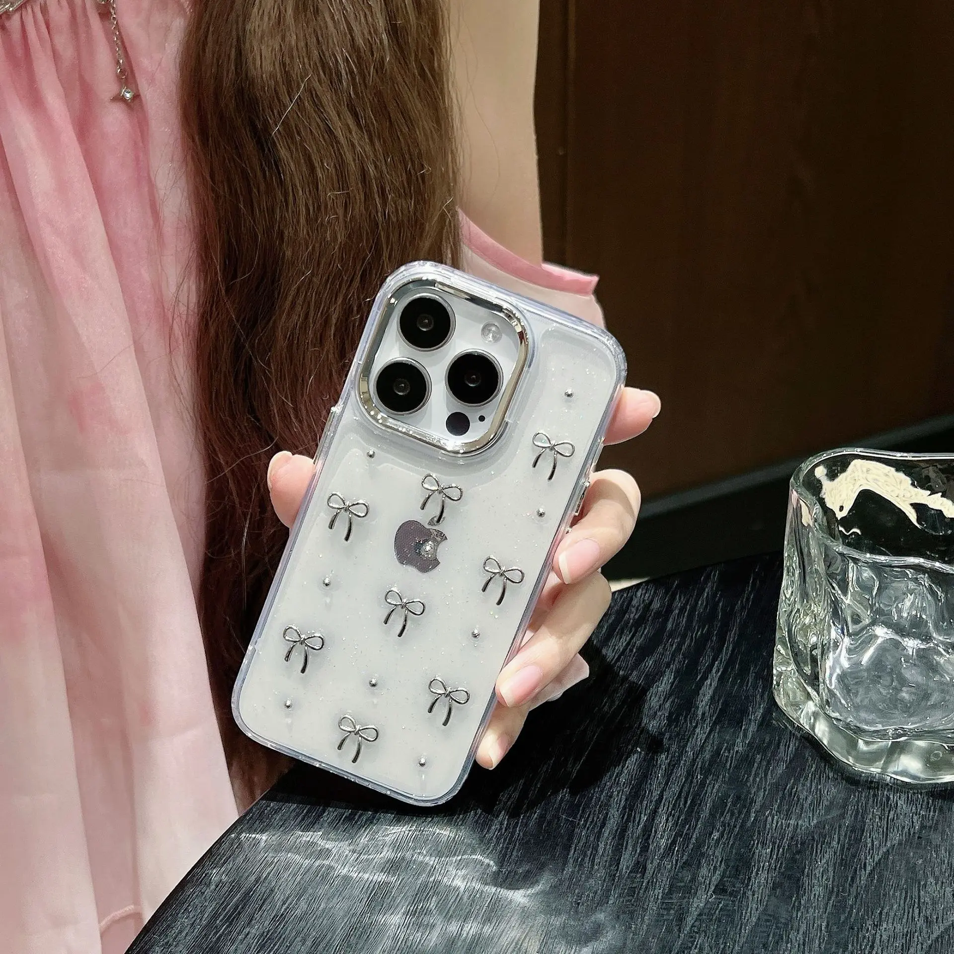 S955abf7facf54d6eaaedd16dd5f1bbb6m.webp Luxury Bling Glitter Bow Phone Case For iPhone 17 16 15 14 13 12 11 Pro Max Plus Transparent Silicone Shockproof Bumper Cover