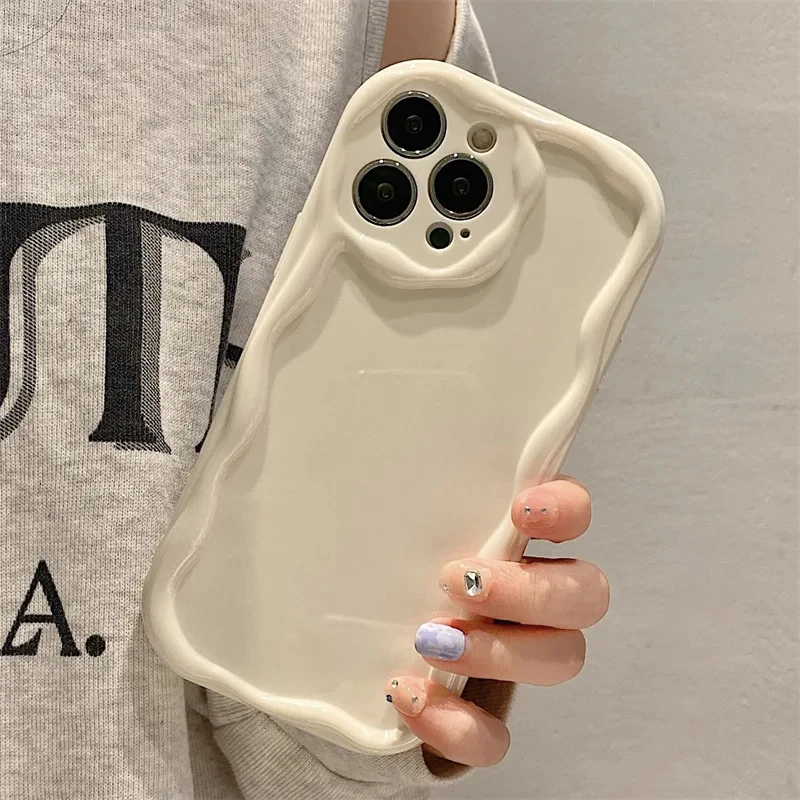 S960ccf01e6834ee8863216c6c2bb9d81t.webp Wave Pattern Solid Color Cream For iPhone 11 12 13 14 15 16 17 Pro Max Plus Air Transparent Resistant Clear Shockproof Case