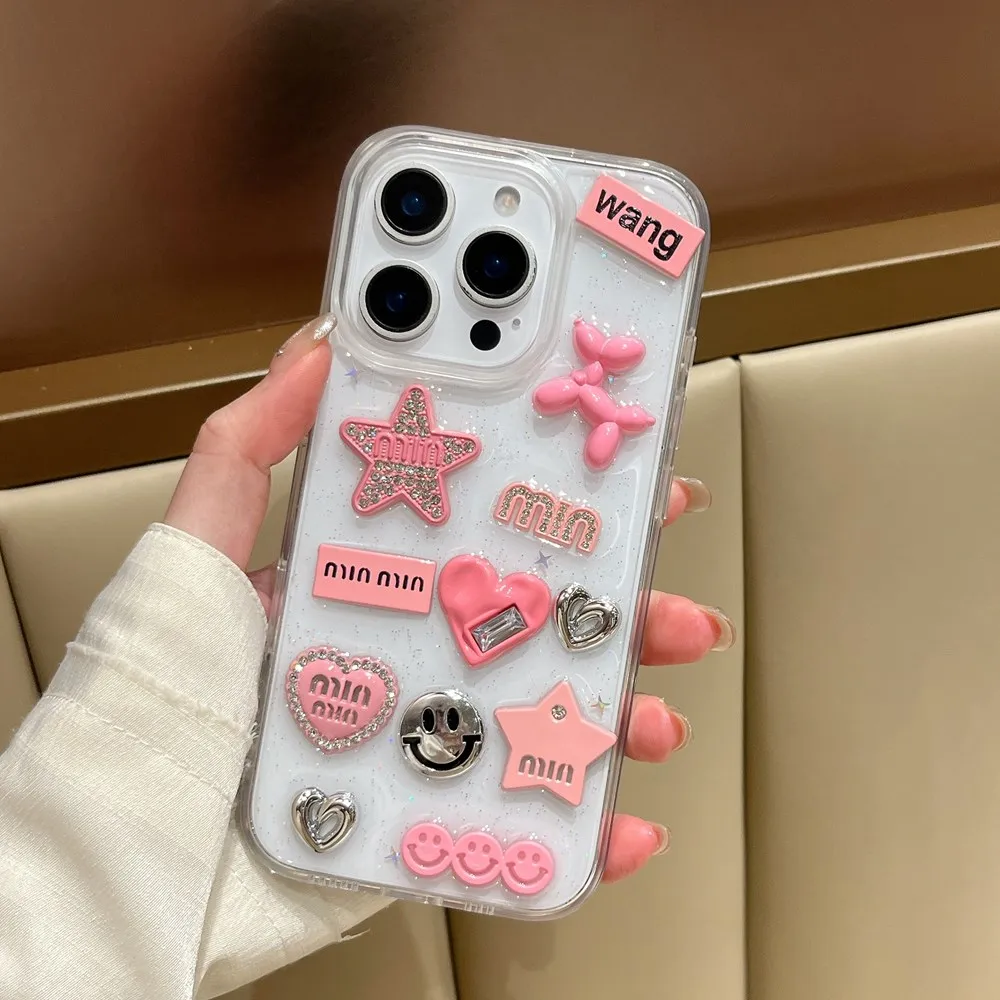 S96f8dfd9cfd04302876fb68349c5ed1dm.webp Cute 3D Love Heart Y2K Star Spicy Girl Phone Case For iPhone 15 14 13 11 12 Pro Max Epoxy Transparent Soft Shockproof Cover