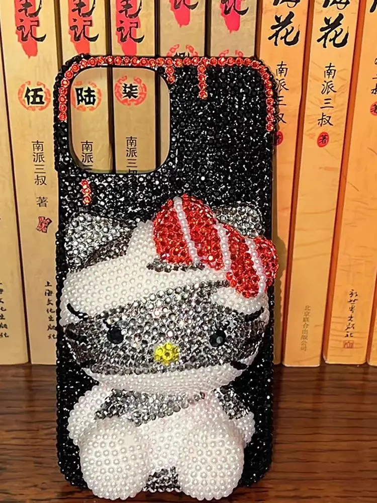 S97d8e484ca084eac94a4557c8687b094k.webp Cute Kitty Cat Rhinestone Bling Crystal Phone Case Chain For iPhone 16 12 13 14 15Pro Max X Xs XR 7 8 Plus SE 2 3 10 Transparent Bu