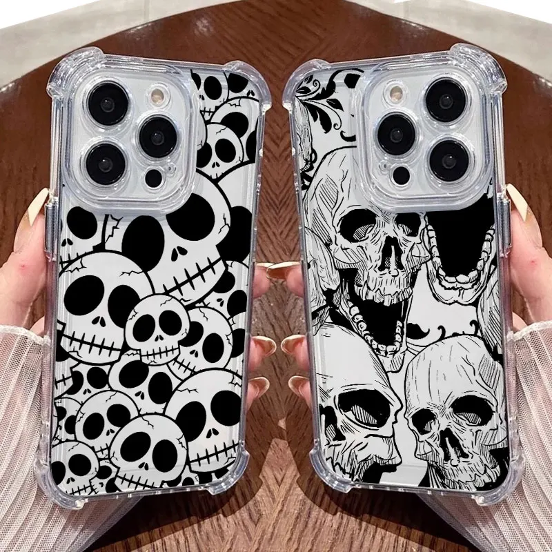 Cute Classic Halloween Bone Skull Phone Case Clear For iPhone 17 16 14 15 11 12 13 Pro Max 16E 15 16 Plus 17Air Shockproof Cover