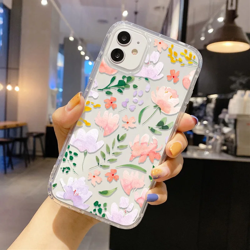 Flower Phone Case For iPhone 13 Case iPhone 16 11 12 17 14 15 Pro Max 12 13 Mini 7 8 Plus XR XS X SE Shockproof Clear Soft Cover