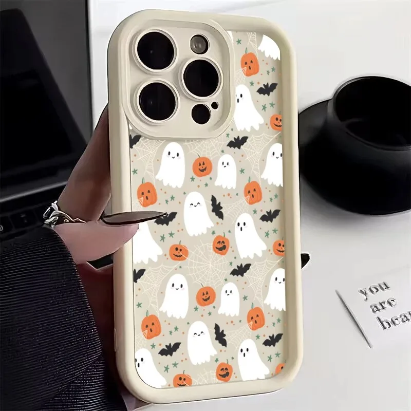 Halloween Pumpkin Ghost Silicone Phone Case For iPhone 17 16 15 14 Plus 13 12 11 Pro Max 17 Air Soft Silicone Phone Cover