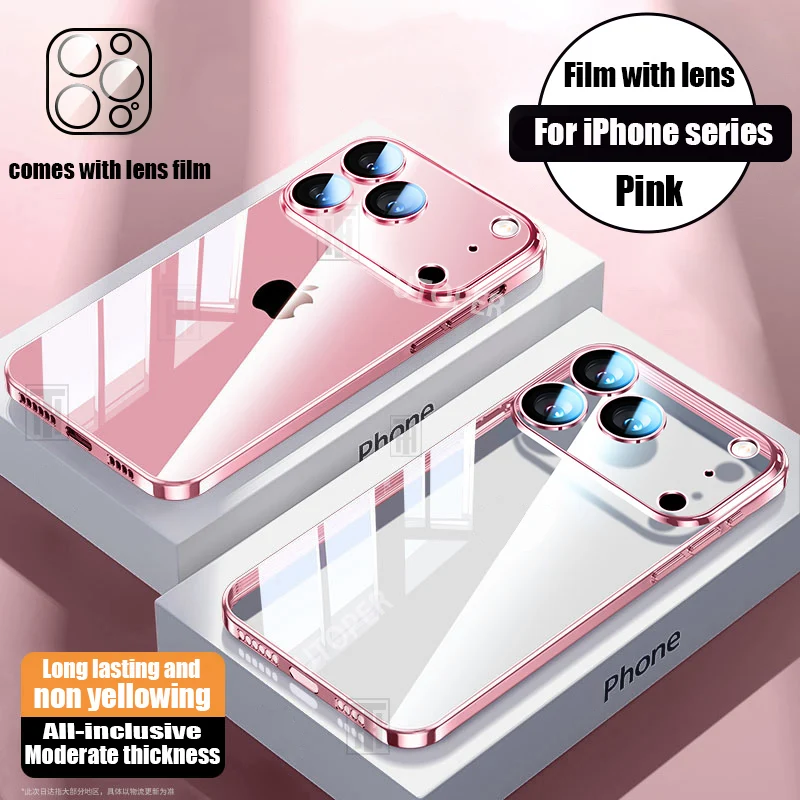 S9a431704d9a74080b9f82707d7f7cc7c3-2.webp New Orange Ultrathin 17 Phone Case for iPhone 17 Air 16 15 14 13 12 11 Pro Max Plus Clear Plating Soft TPU Lens Protect Cover