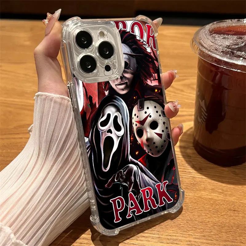 S9d1b766d82854fdfa1fdfb6a40eeaeb0H.webp Michaels Myers Horror Halloween Phone Case Clear For iPhone 17 16 14 15 11 12 13 Pro Max 16E 16 Plus 17Air Soft Shockproof Cover