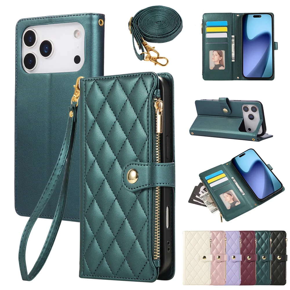 S9d24bc085c684c639ab8982aa4e1e950L.webp PU Leather Card Holder Wallet Phone Case with Crossbody & Wrist Strap for iPhone 16E 17 Ari 16 15 14 13 12 11 Pro Max XS 8 Plus