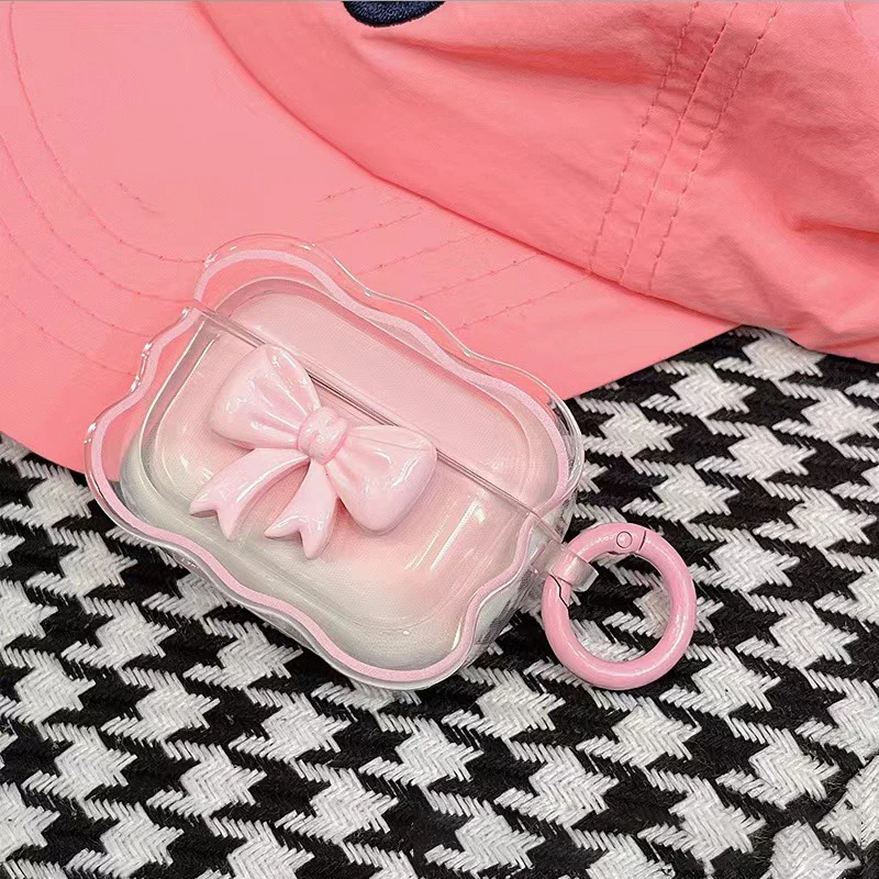 S9d861632cf3141d5b1396d51ef99305dg.webp 3D Pink Bow Earphone Case For AirPods 4 3 2 1 Pro 2 TPU Cover Floral Girls Coque For AirPods Pro2 Pro 2 2nd 4th Cases With Hook