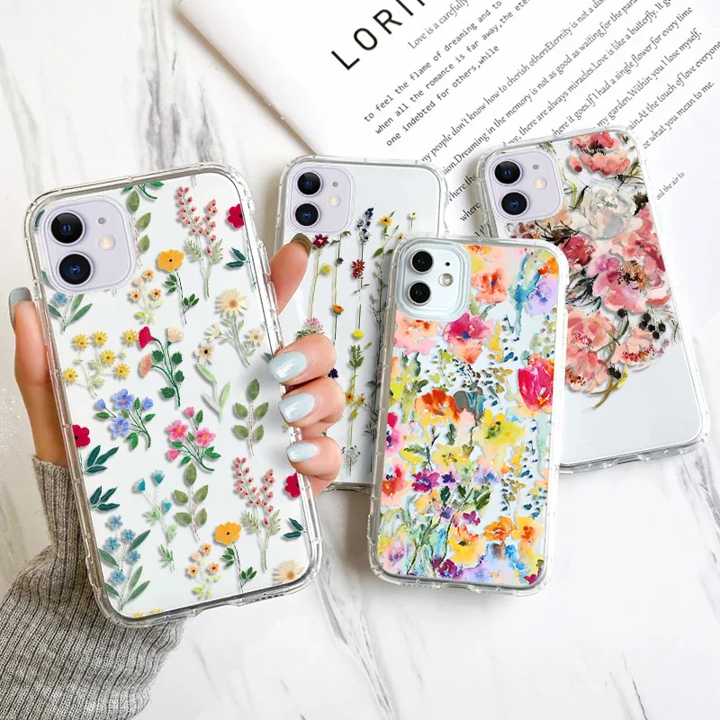 Flower Phone Case For iPhone 13 Case iPhone 16 11 12 17 14 15 Pro Max 12 13 Mini 7 8 Plus XR XS X SE Shockproof Clear Soft Cover
