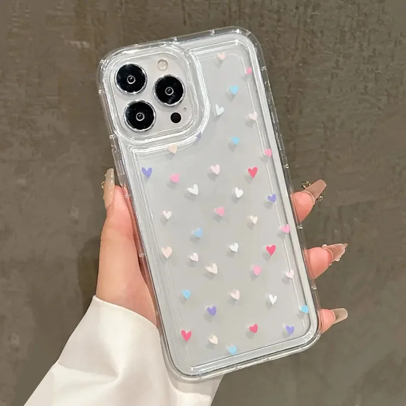Love Heart Soft Clear Phone Case For iPhone 17 16 16e 15 14 Pro Max 11 13 Mini 12 16 Plus 17 Air Anti-fall Shockproof Cover