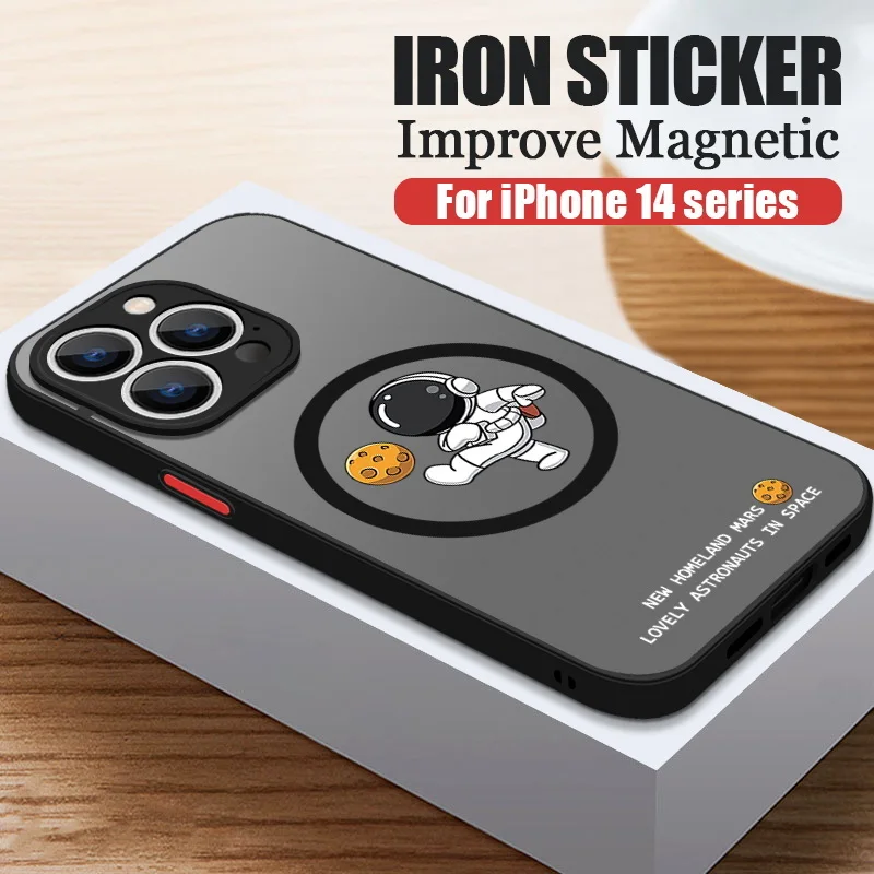 S9eaa011a961b4bf883fa16712083a8986.webp Magnetic For Magsafe Astronaut Case For iPhone Air 16e 17 15 Pro Max 14 13 12 Pro 11 16 Plus Shockproof Bumper Hard Matte Cover