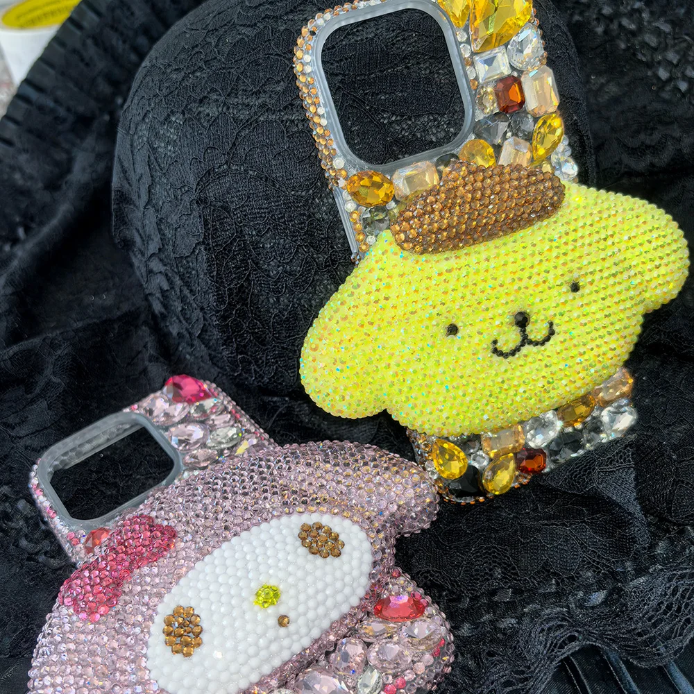 Cute Kitty Cat Rhinestone Bling Crystal Phone Case Chain For iPhone 16 12 13 14 15Pro Max X Xs XR 7 8 Plus SE 2 3 10 Transparent Bu