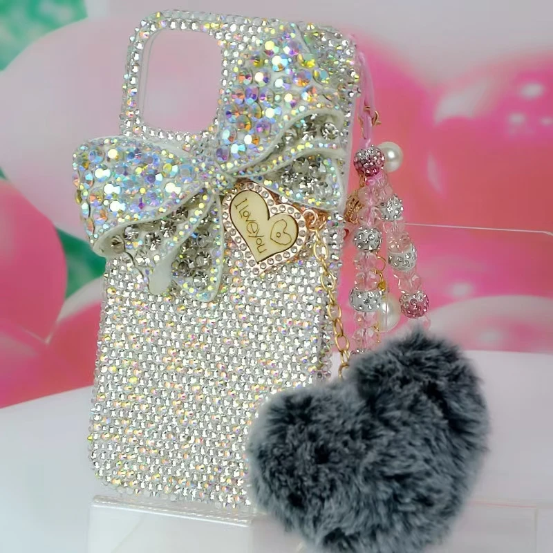 S9f4a0744078145c6a9da7528171d775au.webp Crystal Diamond Bow Heart Fur Strap Phone Case For iPhone 16 17 Air 15 14 13 12 11 Pro Plus Max Samsung Galaxy S24 S23 S25 Ultra