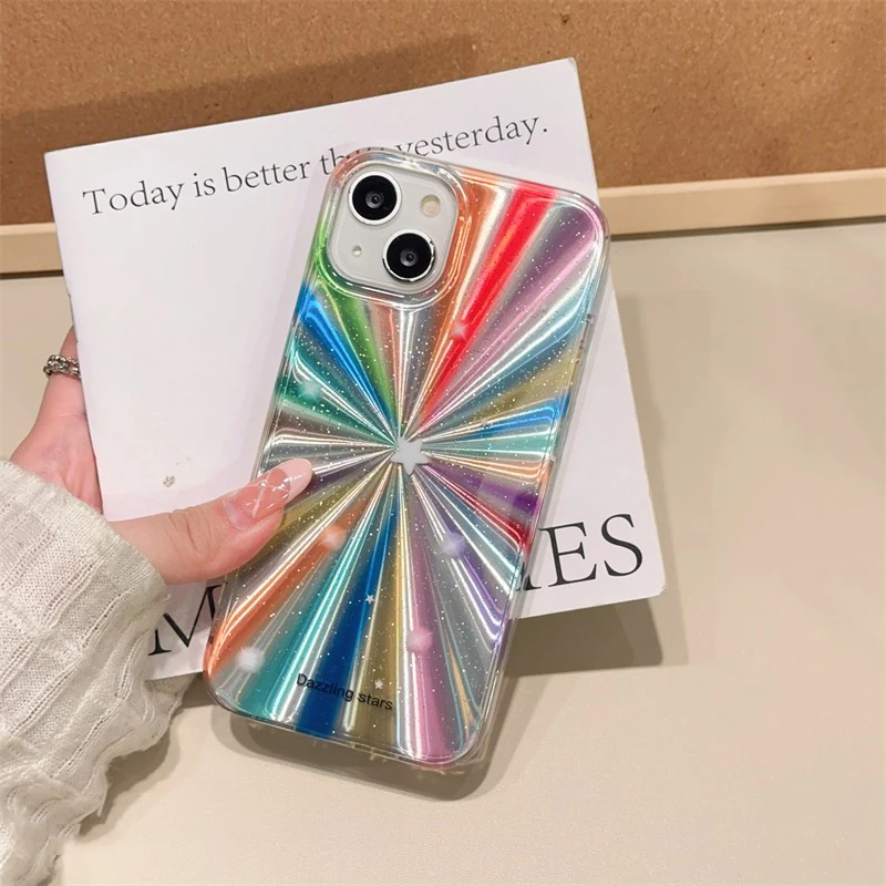S9f73c499d9ea4fd1842a2e08bf6aa140j.webp Colorful Rainbow Stars Glitter Phone Case For iPhone 15 16 Pro Max 17 13 11 12 14 Plus IMD Silicone Shockproof Back Cover Shell