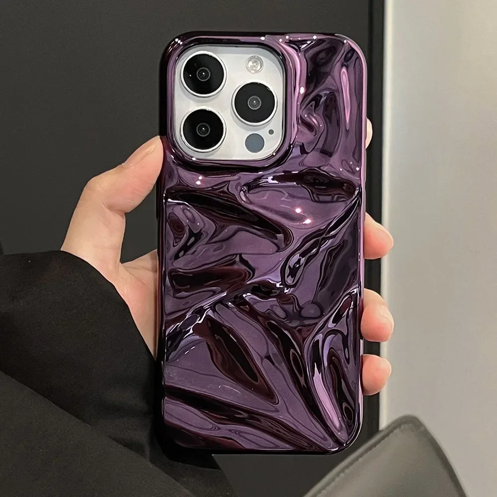 S9fea1a56f17f4a5696349dbde7cc1a164.webp Luxury Electroplate Silvery 3D Wrinkle Phone Case For iphone 17 Air 16 15 14 Plus 13 11 12 Pro Max Water Ripple Shockproof Cover