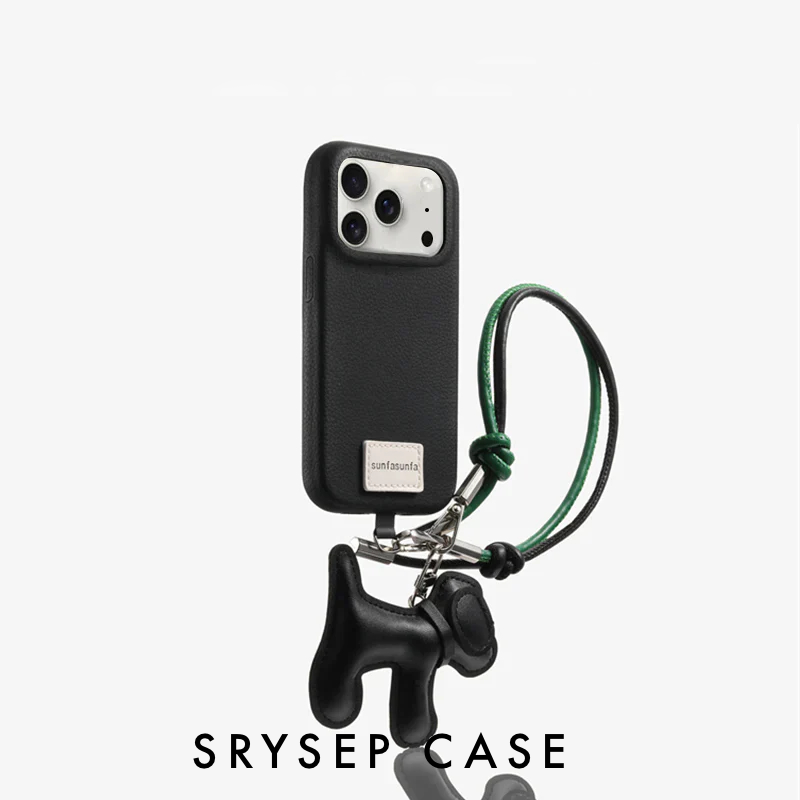 SKU-0dgdfh4 iPhone Lanyard Series | Genuine Leather Phone Case with Free Dachshund Pendant