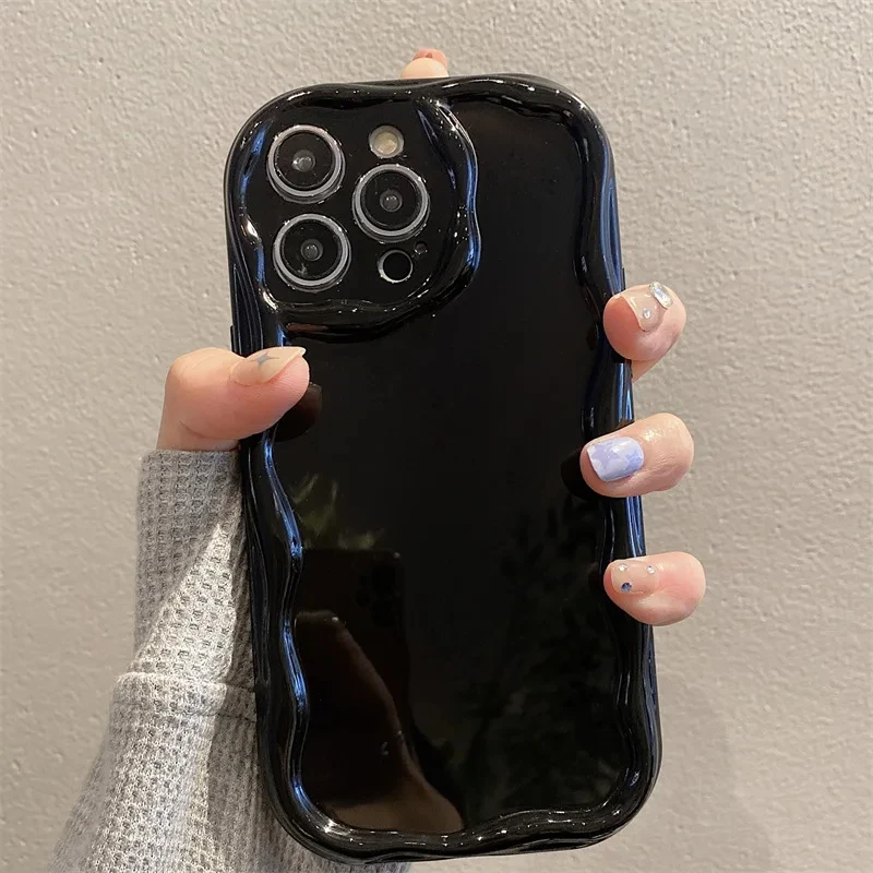 Sa039cbd290874cb8b3858d540417c1e7Z.webp Wave Pattern Solid Color Cream For iPhone 11 12 13 14 15 16 17 Pro Max Plus Air Transparent Resistant Clear Shockproof Case