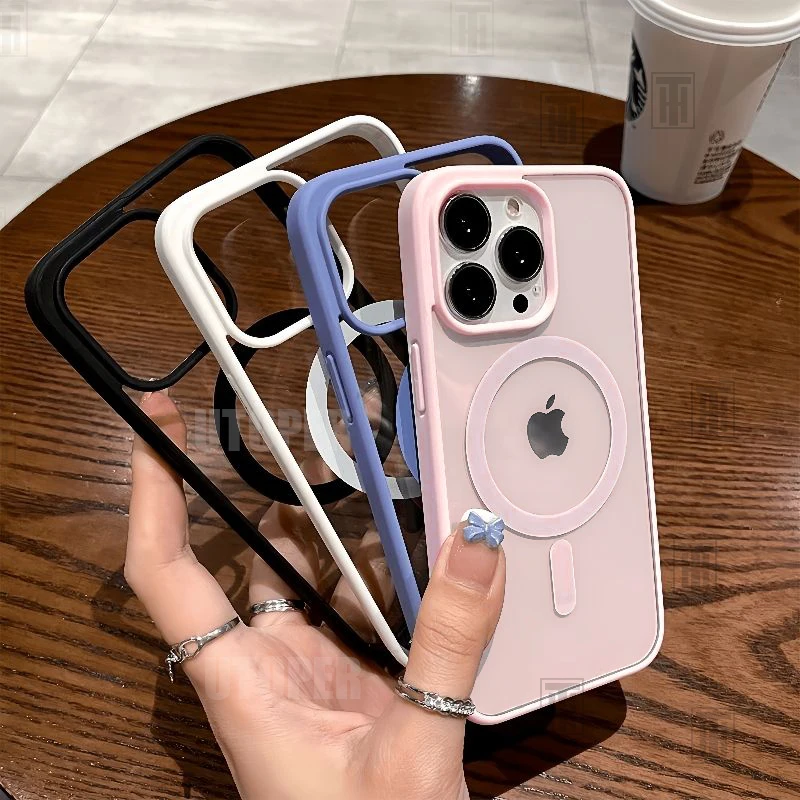 Sa045ea4881cd4bd39df9f841fdbf9e1ds.webp Official New Strong Magnetic Magsafe Phone Case for iPhone 16 15 14 13 12 11 Pro Max Plus Clear Pink Acrylic Protect Hard Cover