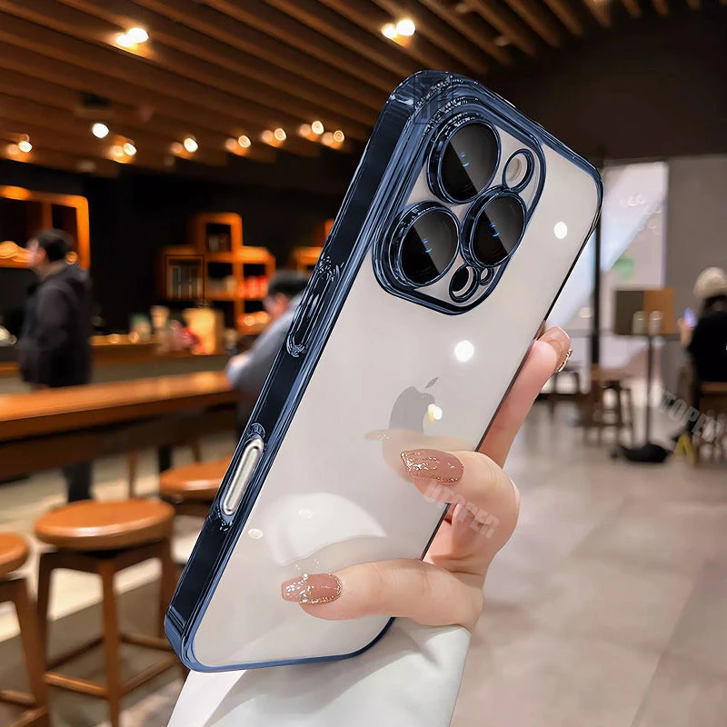 New Senior Transparency Original Ultrathin Plating Case for iPhone 16 15 14 13 12 11 Pro Max Plus Lens Film Protect Soft Cover