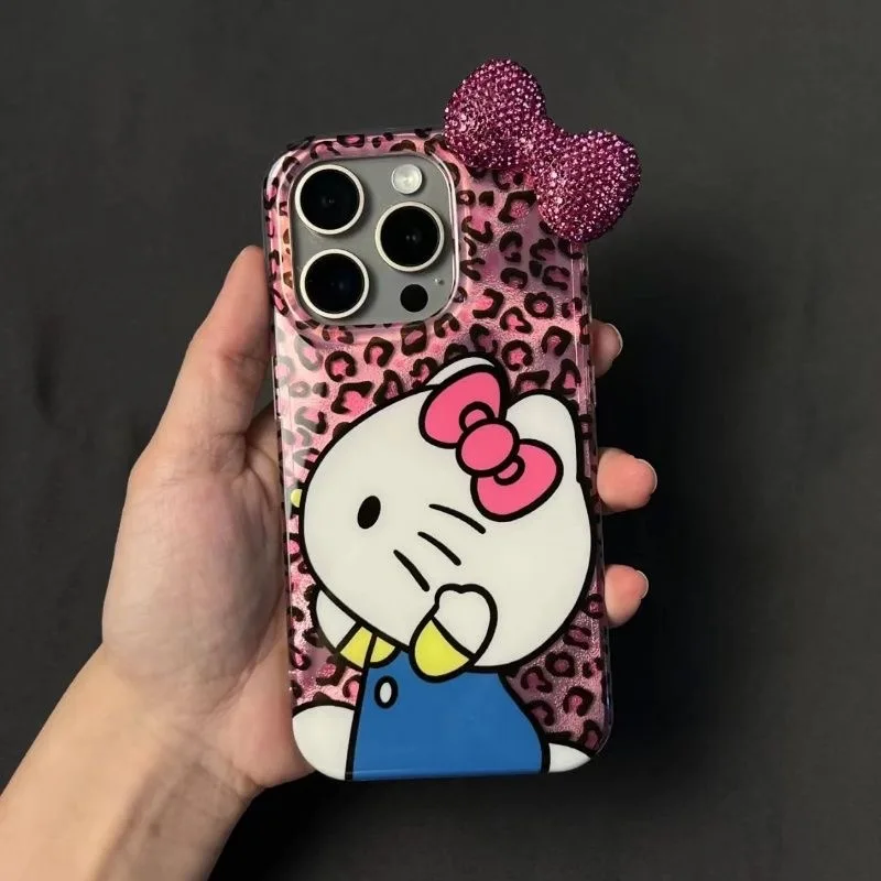 Cut Kitty Cartoon Diamond Bowknot Lustre Lining Hard Phone Case for iPhone 16 15 Pro Max 14 Plus 13 Mini 12 11 X XS XR 7 8 SE
