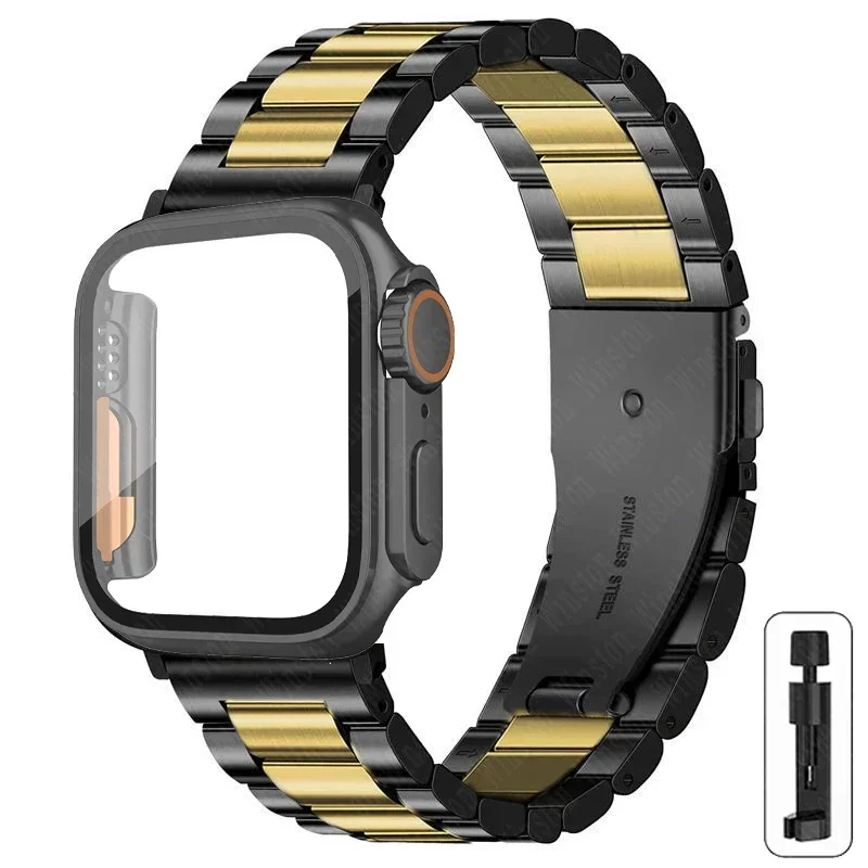 Sa231aafc2d3642cea462ed32d91aecbcN-2.webp Stainless Steel Strap+Ultra Case for Apple Watch Band 44mm 45mm 41mm 40mm 42mm Case Metal Strap for iWatch Series 9 8 7 6 SE 5 4