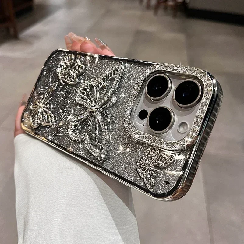 Sa372ee860c3e47fcbf7c6afac8817be4p.webp Plating Women Girl's Diamond Butterfly Phone Case for iPhone 17 16 11 12 13 14 15 Pro Max Plus Transparent Soft Silicone Cover