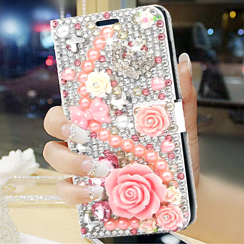 Fashion Full Bling Crystal Diamond Flip Wallet Leather Case Cover For Iphone 17 Air 16 15 14 13 12 11 Mini Pro XS Max Plus