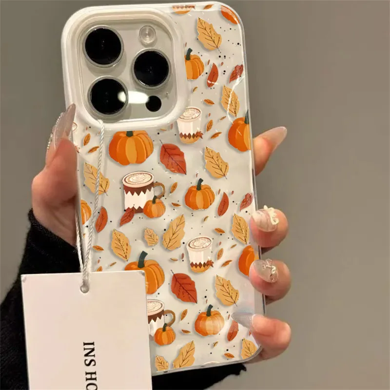 Sa44e1bb2aea4497a849f76423b923e93C.webp Halloween Pumpkin Print TPU Phone Case For iPhone 16 15 14 13 12 11 17 Air Pro Max 16 Plus 16Pro Leaves Cup Folds Texture Cover