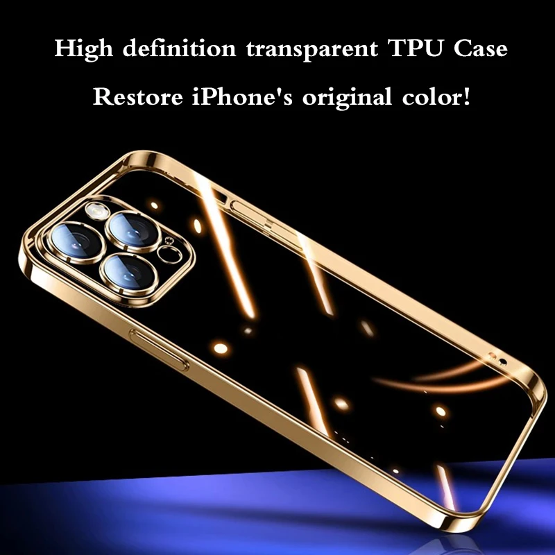 Sa4aa24e107c94b1e956a60e6fbff541f7.webp Luxury High Quality Upgrade Plating TPU Soft Case for iPhone 17 Air 16 15 14 13 12 11 Pro Max Plus Clear Lens Film Protect Cover