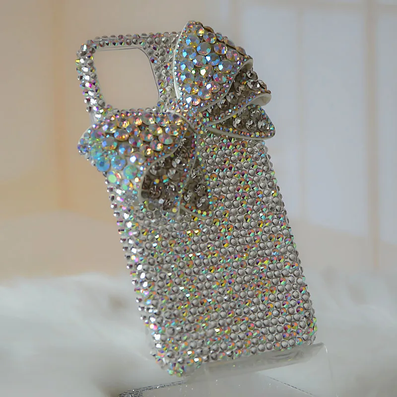Cute Crystal Diamond Bow Strap Phone Case For iPhone 16 15 13 14 17 Pro Plus Samsung Galaxy S24 S22 S25 S21 S23 FE Ultra Note 20