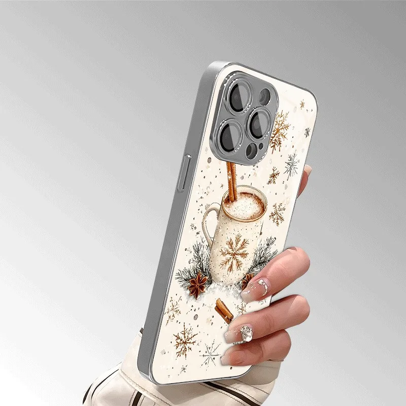 Sa503e607d91247f79d0fefa4c4937d82N.webp Christmas Snowflake Pattern Glass Electroplated Silver Phone Case For iPhone 17 16 15 14 13 12 11 Pro Max Plus 16E 17 Air Cover