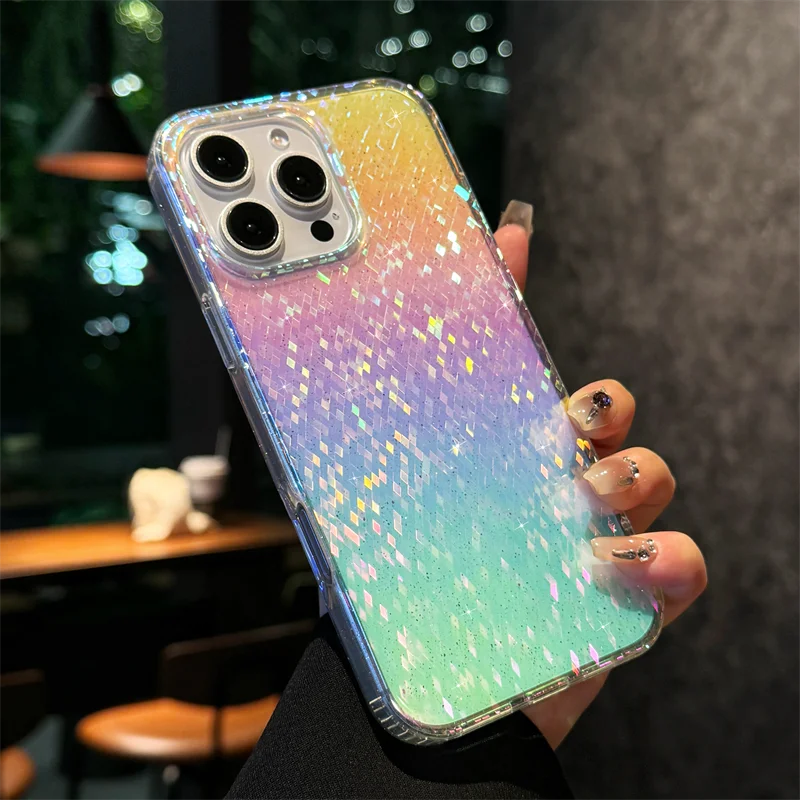 Sa5eac16d402d4bbebaf2502b209b73b1G.webp Luxury Glitter Diamond Pattern Transparent Colorful Case For iPhone 17 16 15 14 13 12 Pro Max 11 Magnetic Wireless Charge Capa